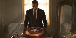 Anthony Mackie in The Falcon and the Winter Soldier with Captain America's shield