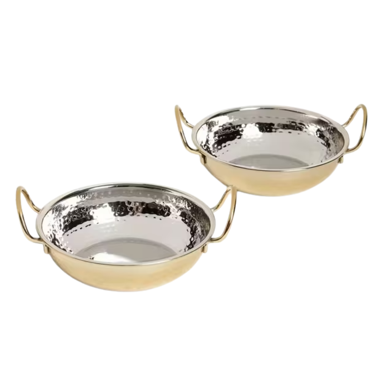 A set of hammered steel kadais