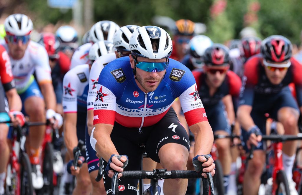 QuickStep Alpha Vinyl Teams French rider Florian Senechal C cycles with the pack of riders during the 4th stage of the 109th edition of the Tour de France cycling race 1715 km between Dunkirk and Calais in northern France on July 5 2022 Photo by Thomas SAMSON AFP Photo by THOMAS SAMSONAFP via Getty Images