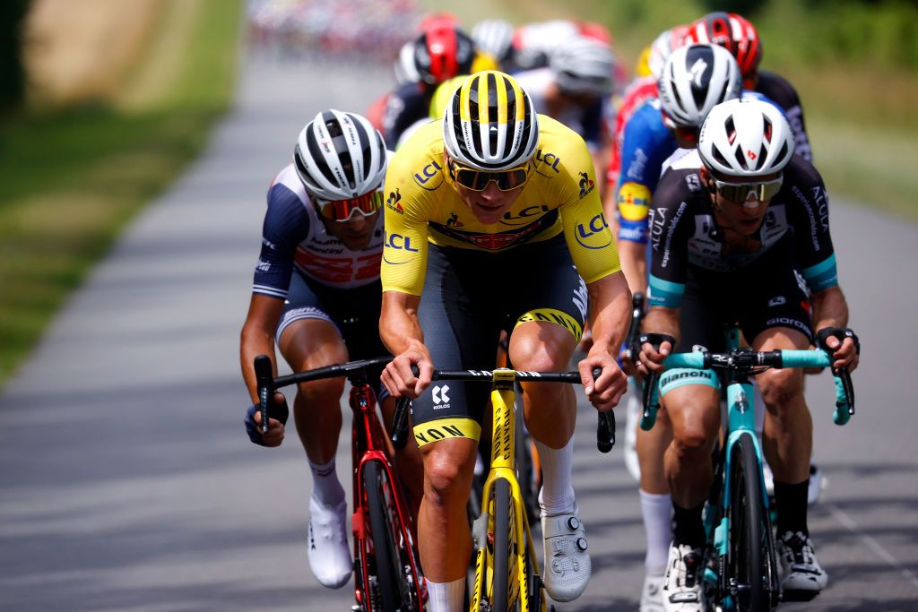 Mathieu van der Poel (Alpecin-Fenix) helps to spark the day&#039;s breakaway on stage 7 of the Tour de France