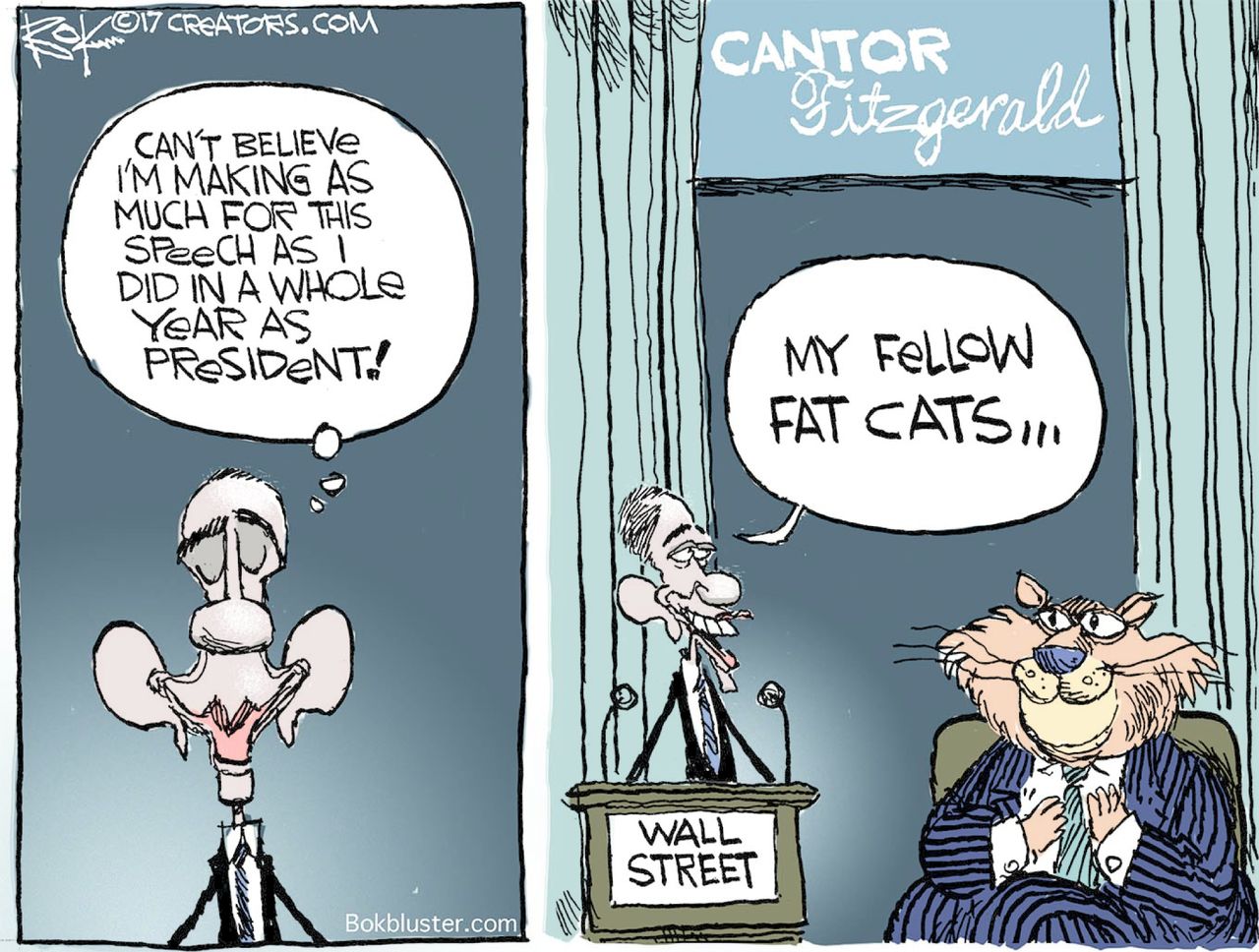 Political Cartoon U.S. Obama paid speeches Wall Street fat cats