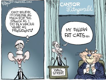 Political Cartoon U.S. Obama paid speeches Wall Street fat cats