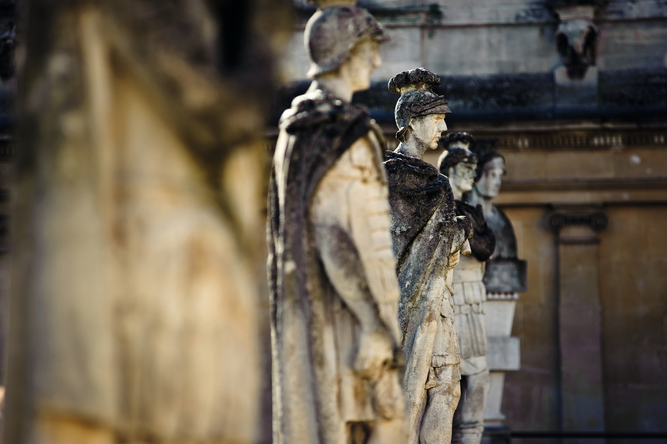 Statues of Caesars lining the Roman Baths in Bath, England.