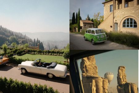 A selection of images featuring classic cars at hotels around the world