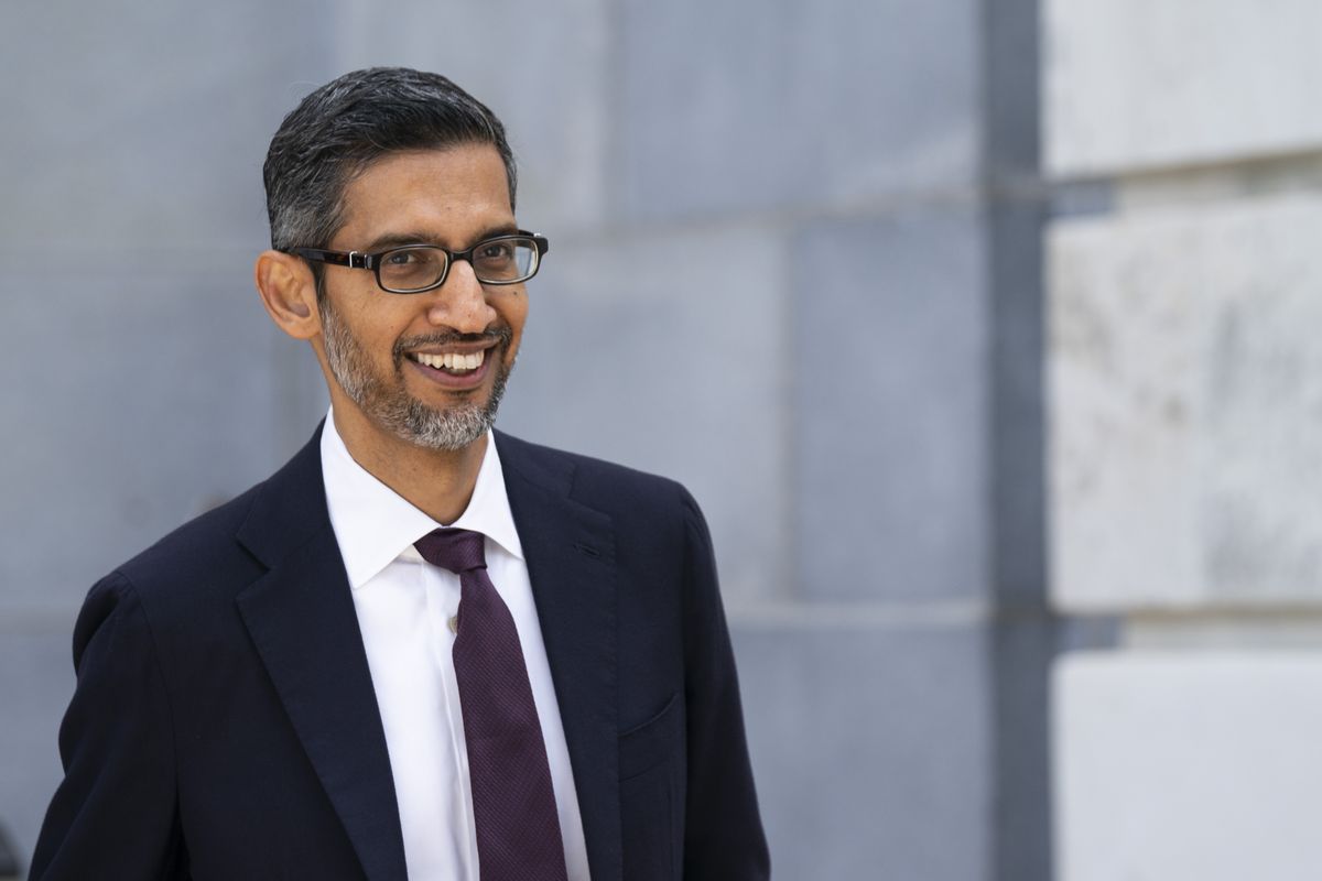 Google CEO Sundar Pichai departs following a Senate bipartisan Artificial Intelligence (AI) Insight Forum on Capitol Hill in Washington, DC, US, on Wednesday, Sept. 13, 2023.