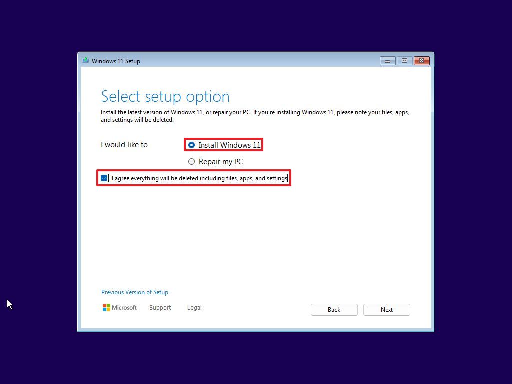 Install Windows 11 option