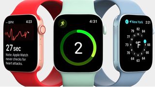 Three variations of the rumoured Apple Watch Series 8 design. 