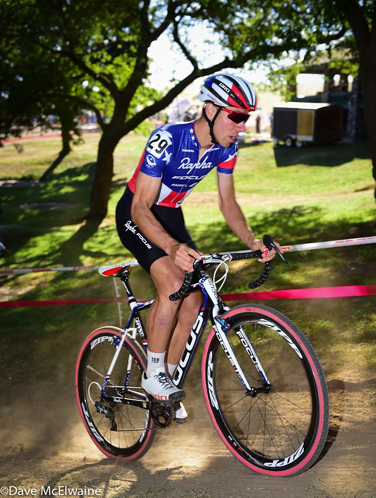 Jeremy Powers (Aspire Racing) riding in second position on lap one