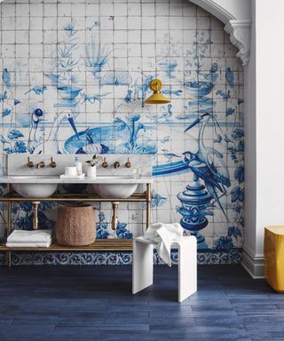 Bathroom vanity blue tile pattern