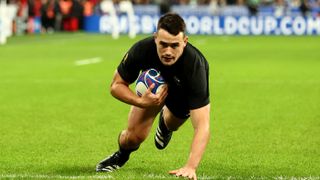 Will Jordan of New Zealand scores a try ahead of the New Zealand vs South African Rugby World cup final 2023