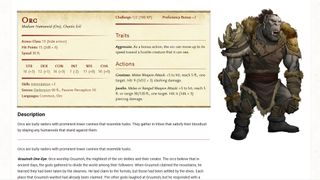 An Orc stat block