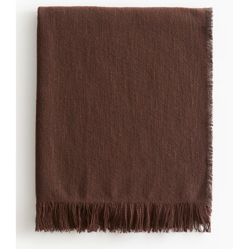 Dark Brown Fringed Slub-Weave Throw