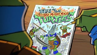 Leonardo drawing a comic in Tales of the Teenage Mutant Ninja Turtles