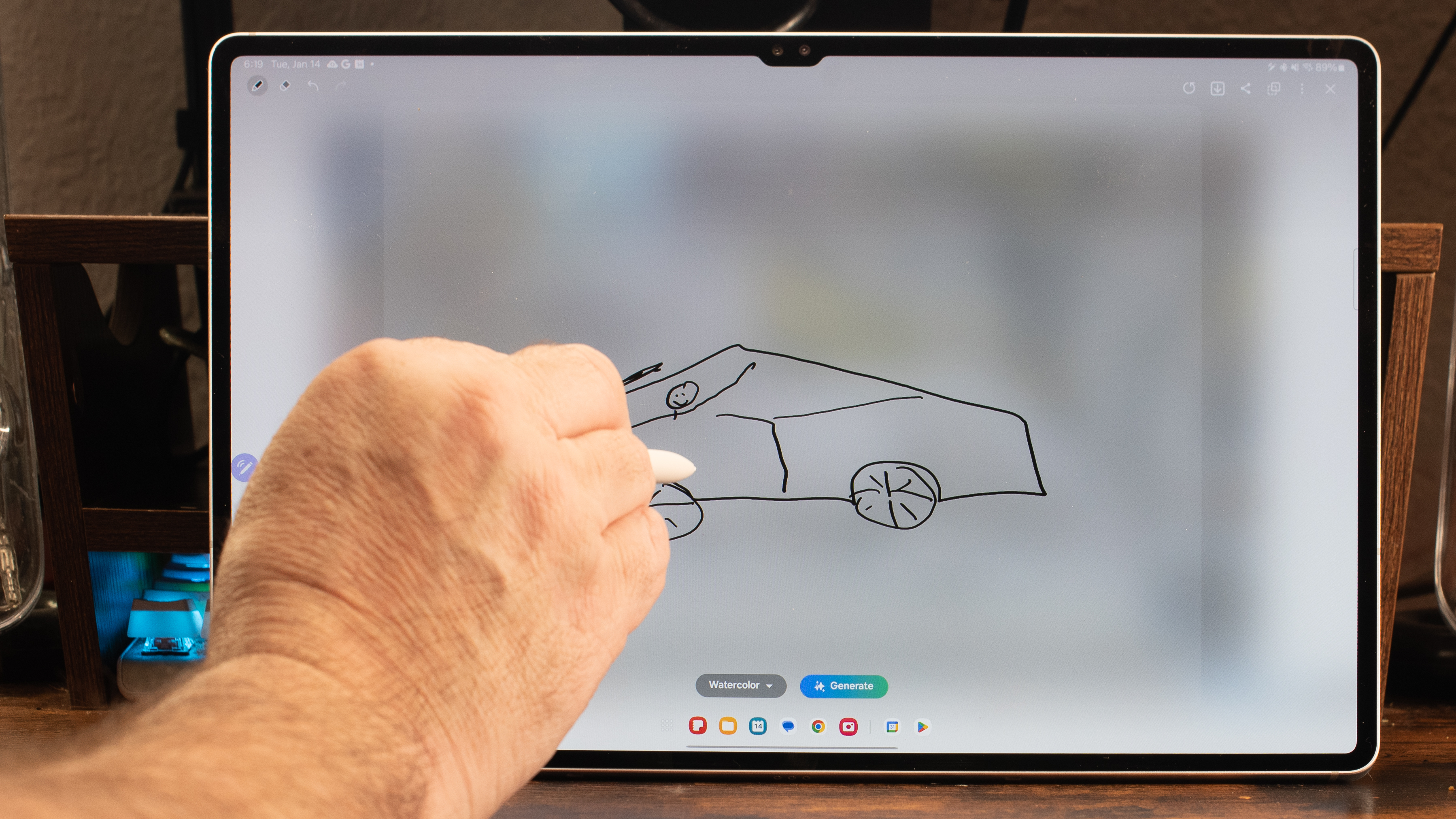 Samsung Galaxy Tab S10 Ultra drawing a Cybertruck on the screen with the S Pen