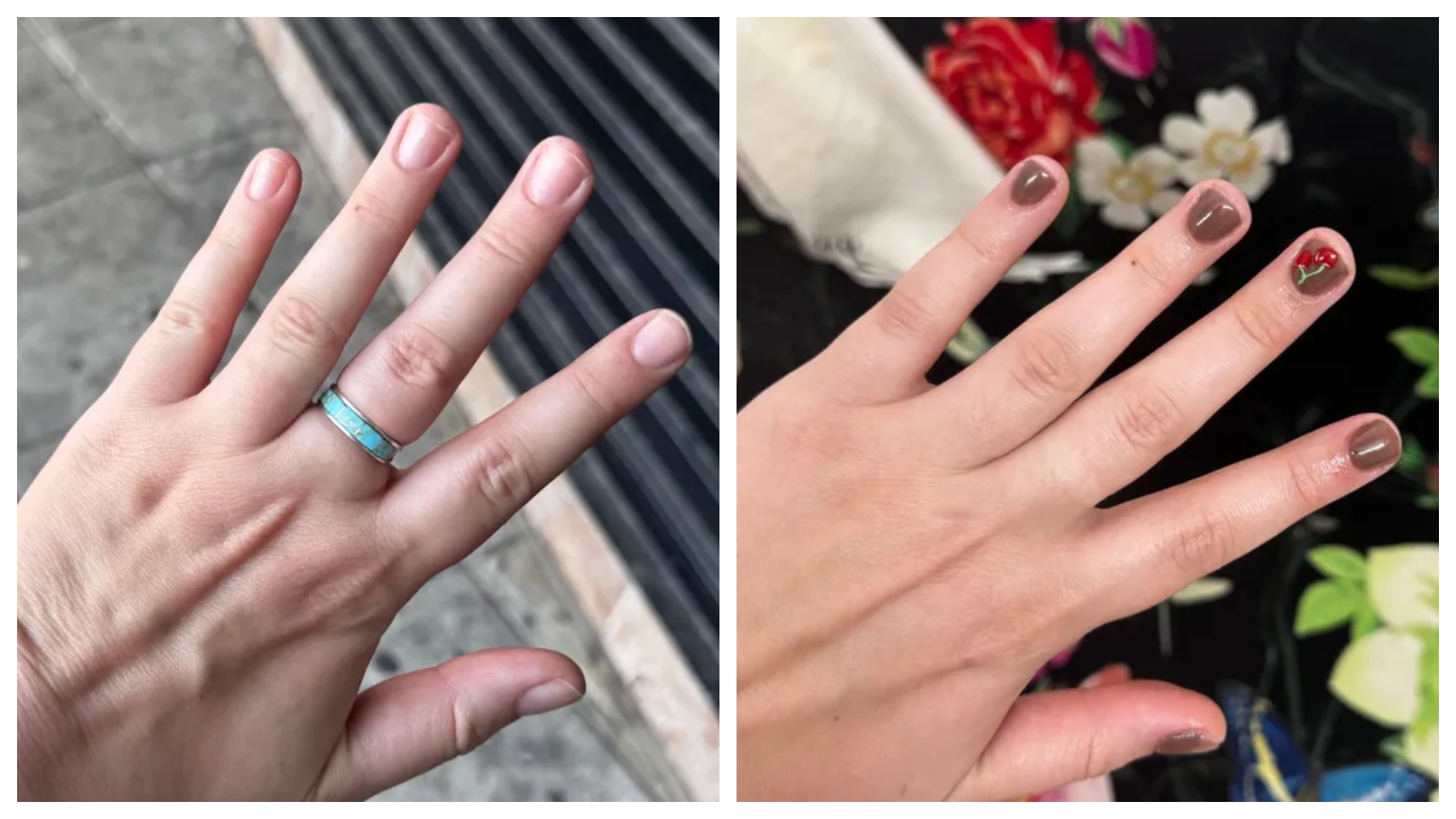 Sophia Vilensky showing off her BIAB nails manicure.