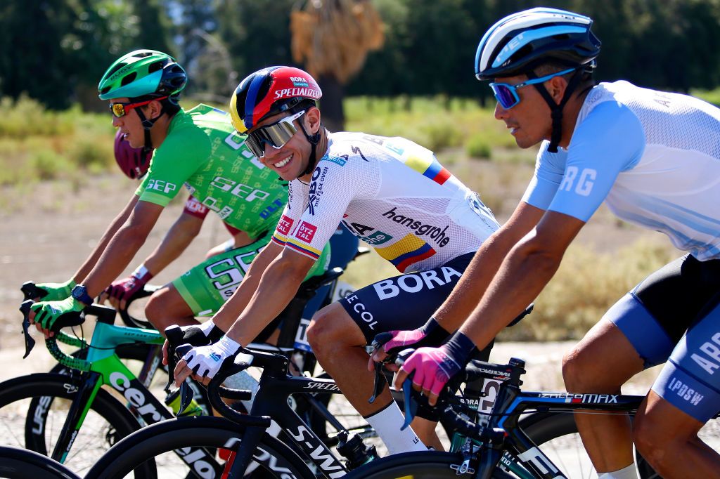 SAN JUAN ARGENTINA JANUARY 24 Sergio Andres Higuita of Colombia and Team Bora Hansgrohe competes during the 39th Vuelta a San Juan International 2023 Stage 3 a 1709km stage from Circuito San Juan Villicum to Circuito San Juan Villicum VueltaSJ2023 on January 24 2023 in San Juan Argentina Photo by Maximiliano BlancoGetty Images