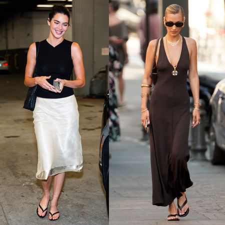 collage of celebrities wearing flip-flops for The A-List Edit