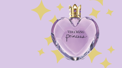 Image of Vera Wang on a purple background with gold stars for Cyber Monday perfume deals