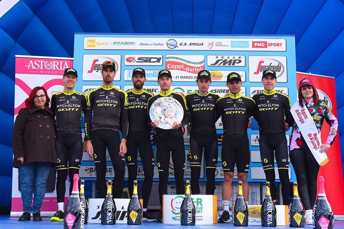 The Mitchelton-Scott team on the podium