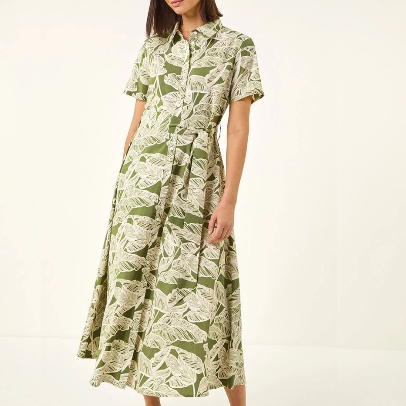 leaf print shirt dresses