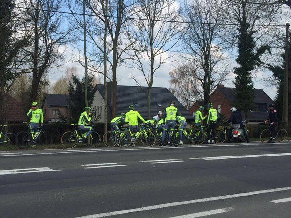 Tinkoff riders gather round Maciej Bodnar after his crash