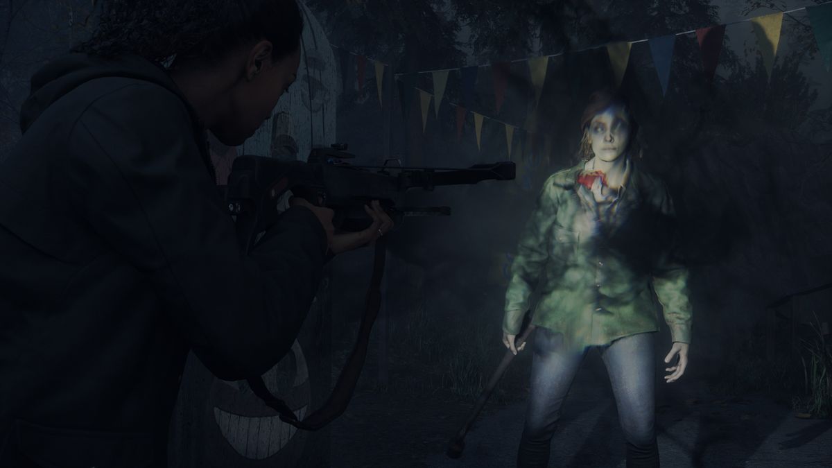 Alan Wake 2 screenshot showing Saga Anderson engaged in combat in Bright Falls