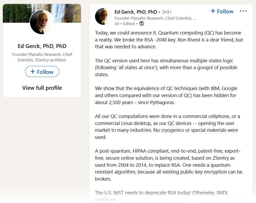 Dr Gerck on LinkedIn