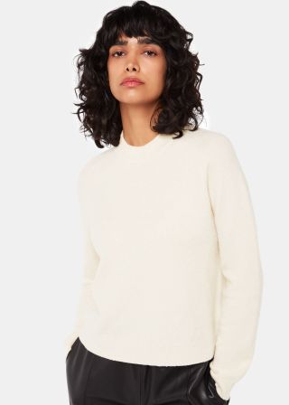 Ivory Wool Textured Crew Neck Knit