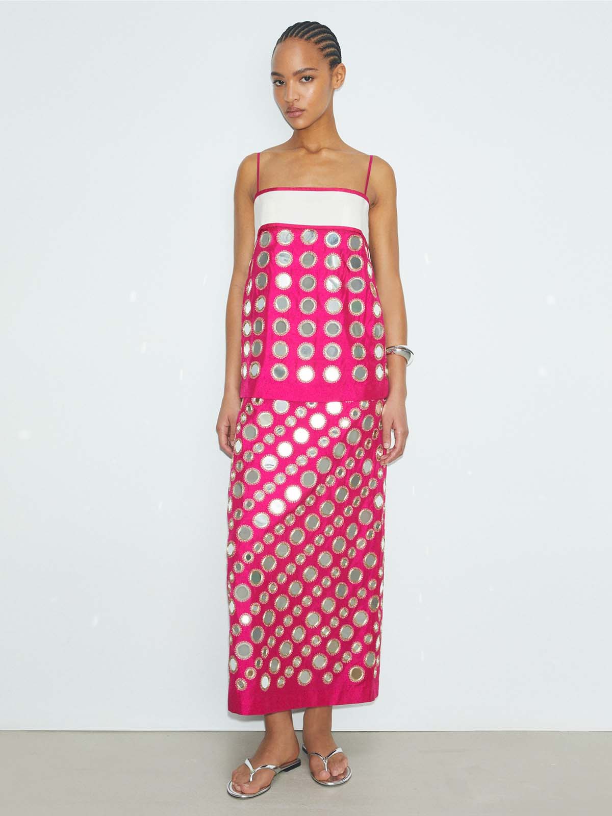 Pink, size 0 layered manual mirror dress