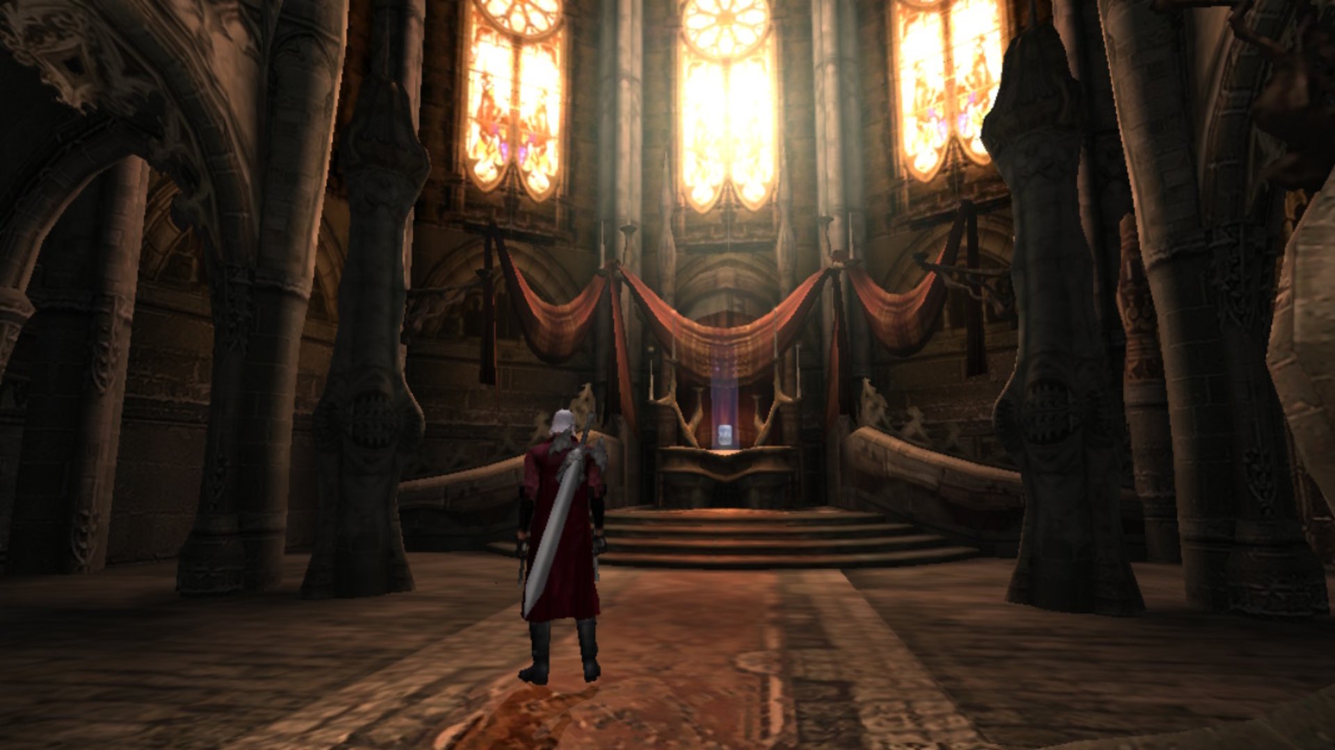 A character standing in a big hall