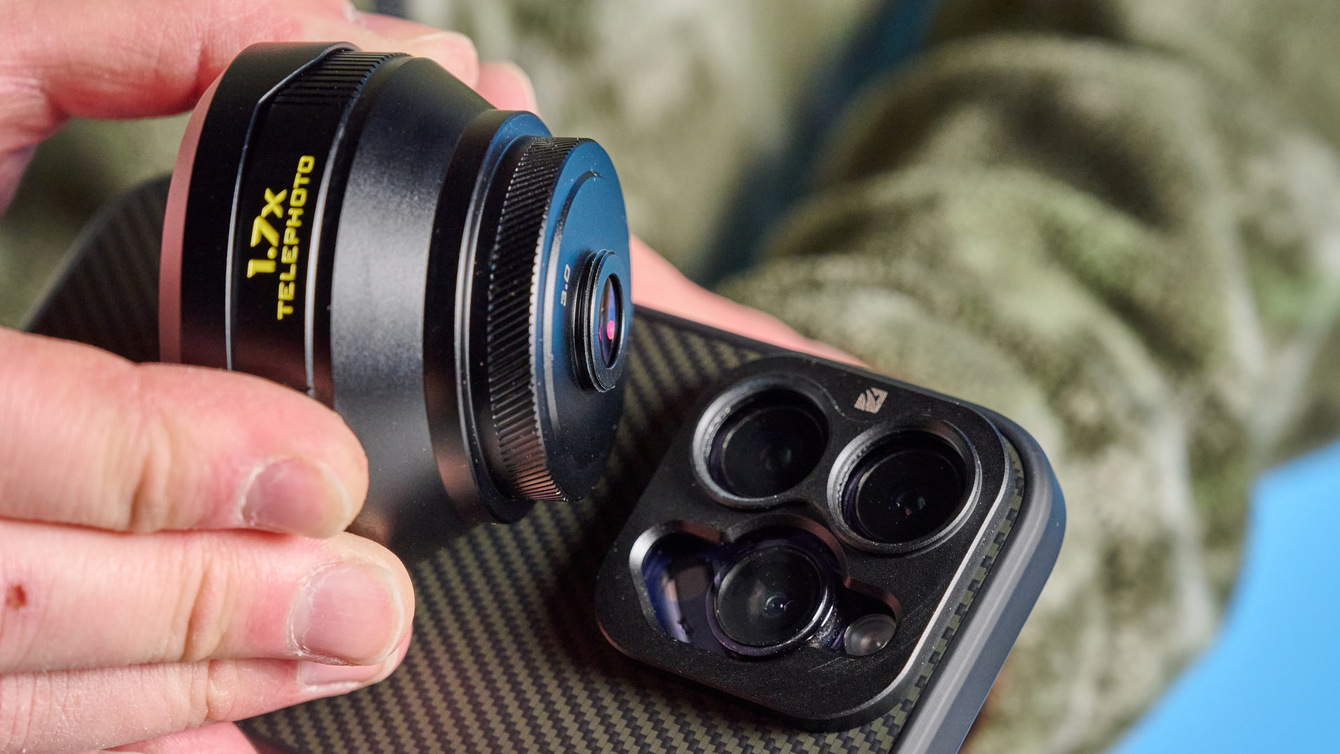 The Freewell iPhone lens 1.7x being fitted to an iPhone