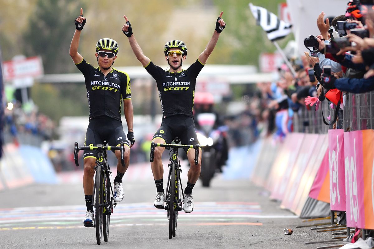 Esteban Chaves and Simon Yates atop Mount Etna on the 2018 Giro d&#039;Italia.