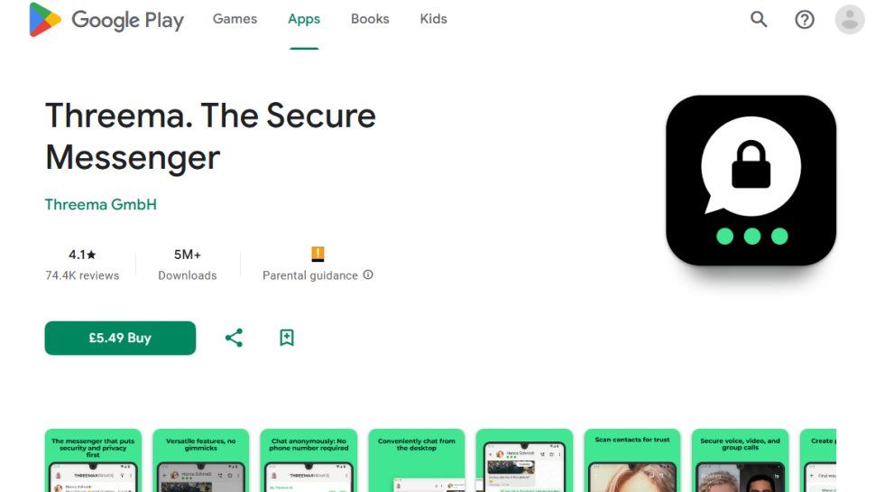 Website screenshot of Threema (August, 2025)