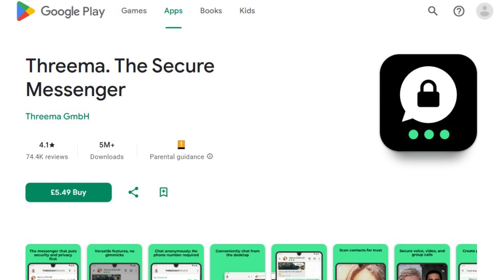 Website screenshot of Threema (August, 2025)