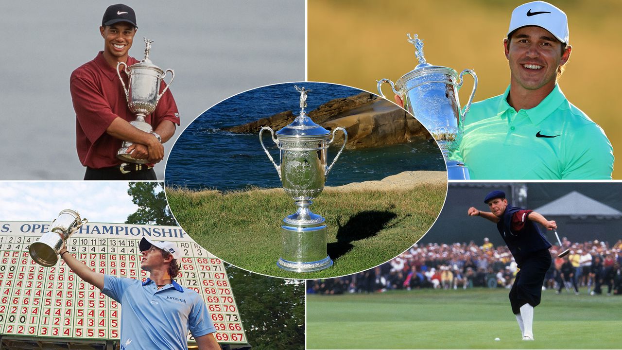 A picture of the US Open trophy, as well as multiple players celebrating the victory