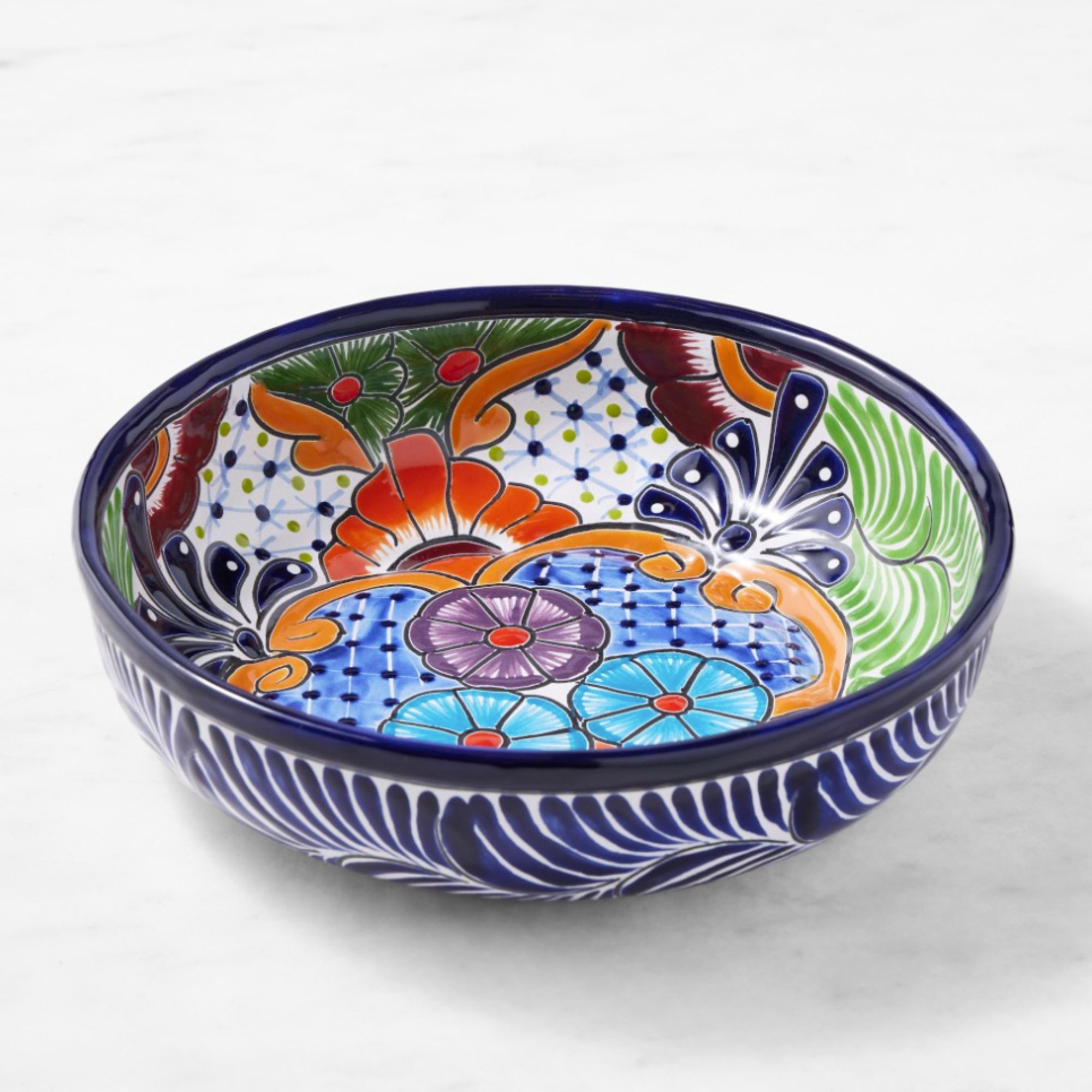 Brightly colored talavera style serving bowl