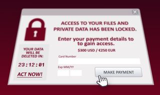 A splash screen on a PC showing ransomware demanding a payment from an infected user