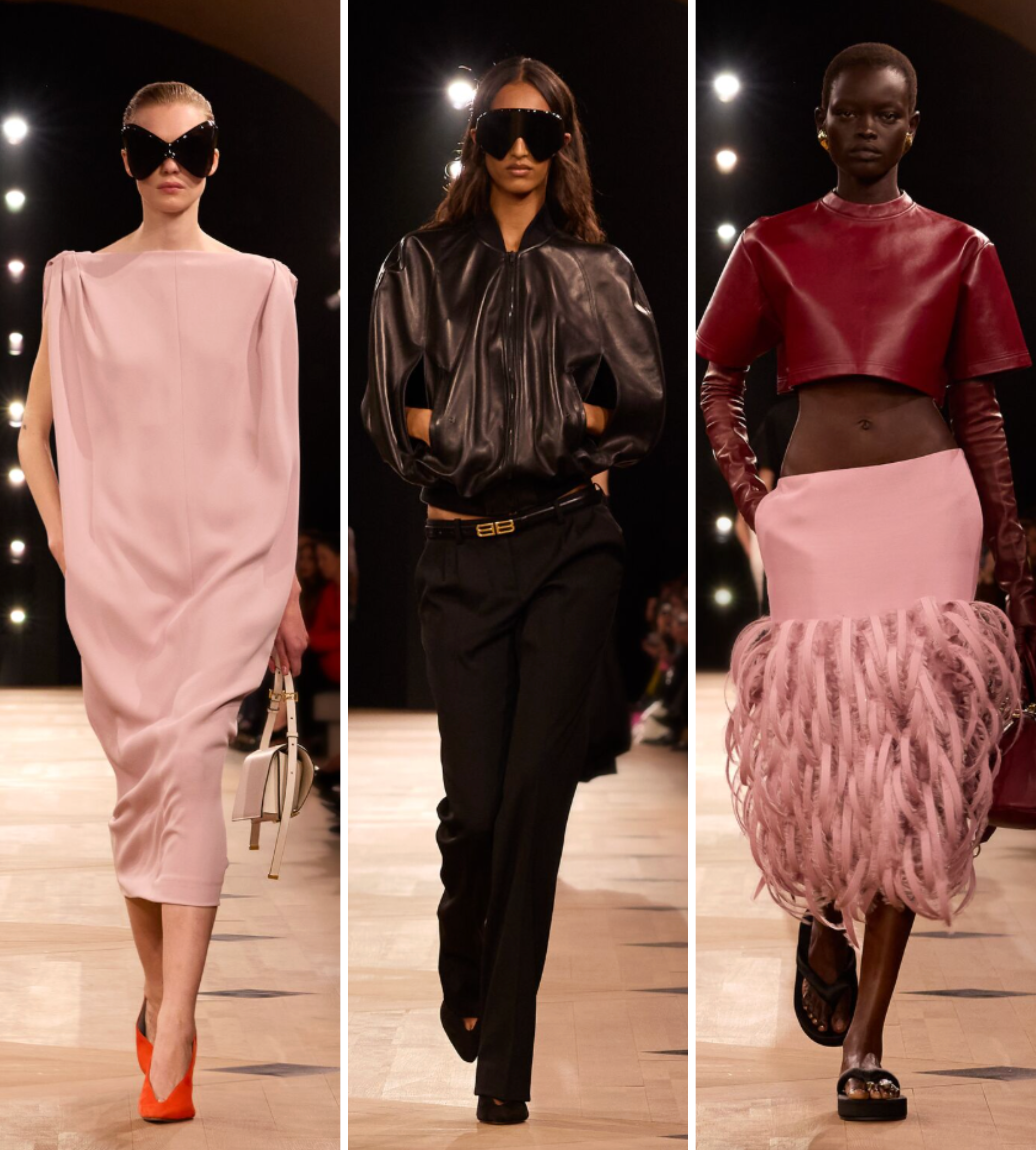 trio of models wearing Balenciaga ss26 collection