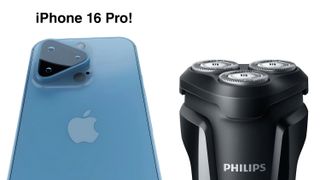 iPhone 16 render, comparison with electric shaver