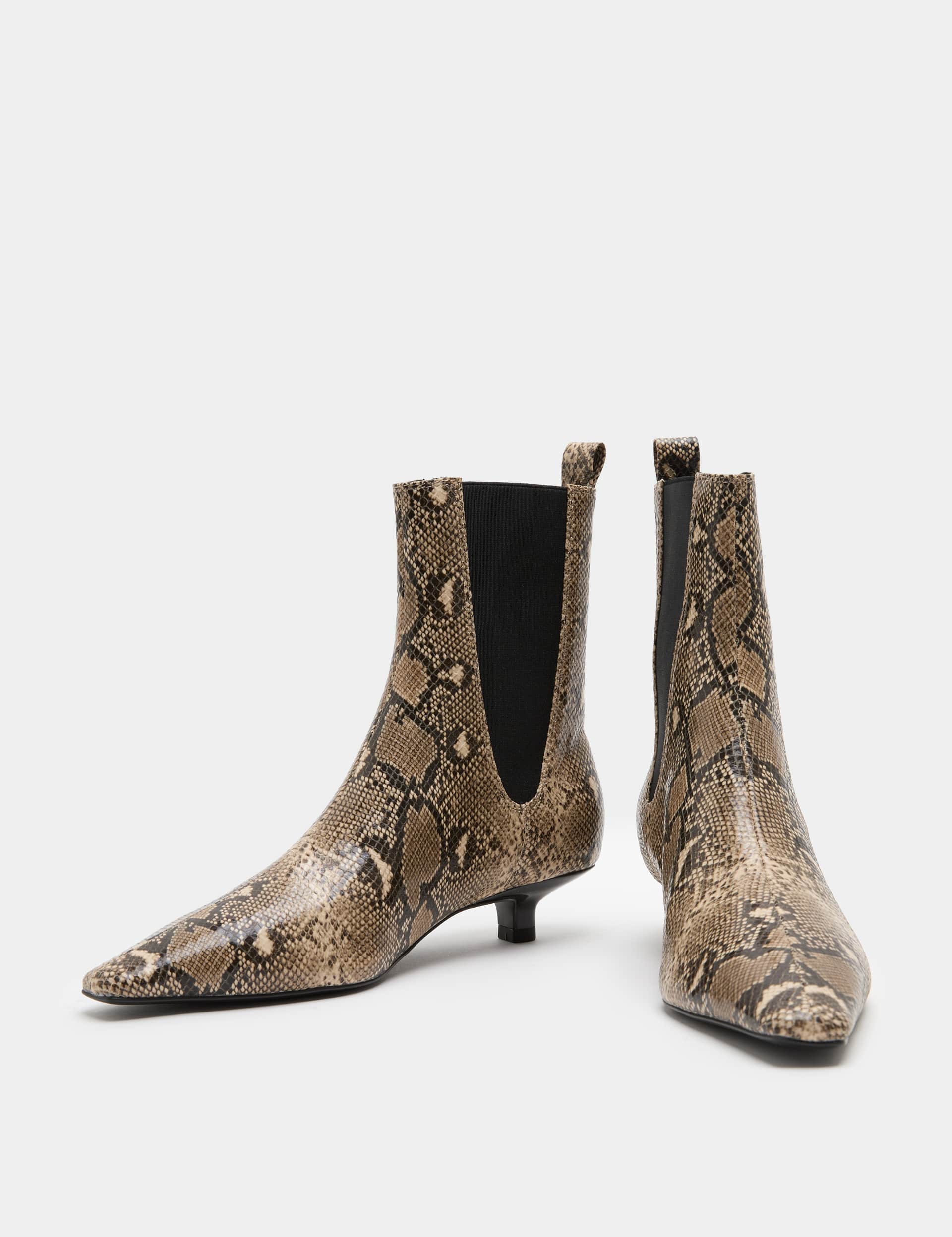 Chelsea Snake Print Kitten Heel Boots
