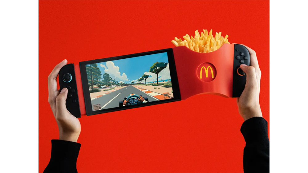 A 3D-printed Nintendo Switch 2 accessory that holds fries