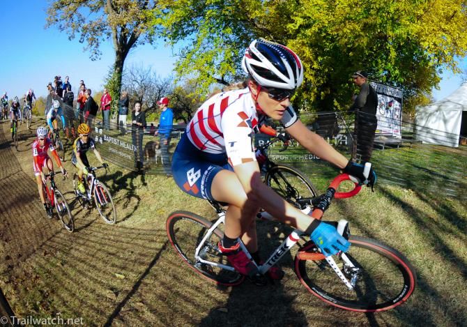 Katie Compton (Trek Cyclocross Collaborative) leading on lap two