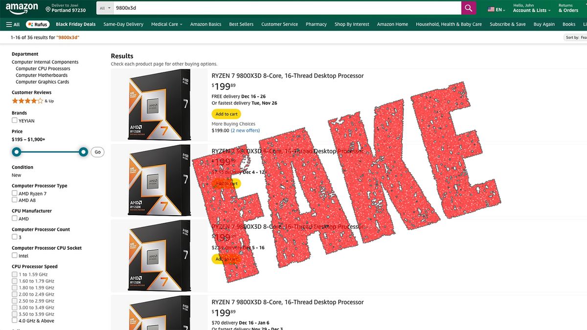 Amazon flooded with fake 9 AMD Ryzen 9 9800X3D listings — searching for AMD’s top gaming chip yields fake results