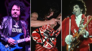 [L-R] Steve Lukather, Eddie Van Halen and Prince