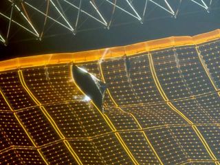 A large tear and rip on a solar wing on the space station.