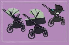 The Ickle Bubba Altima travel system pictured in three different modes; with bassinet, pushchair seat and baby car seat attached