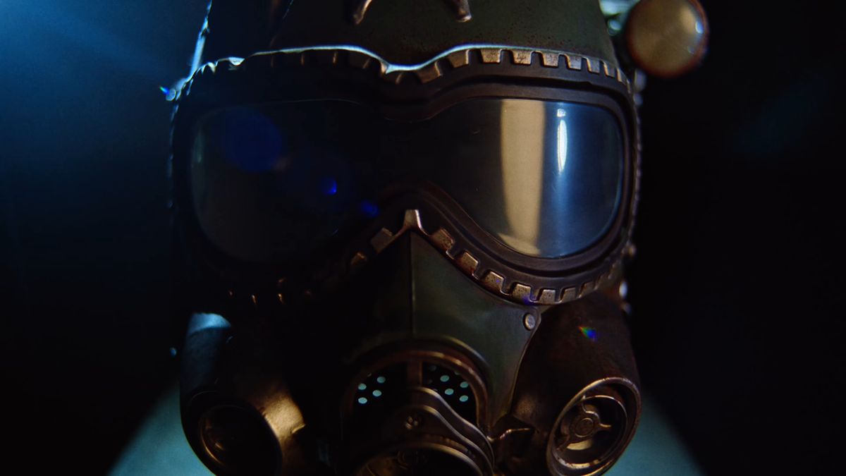 The wearable spartan helmet from the Metro 2039 Collectors Edition on a black background