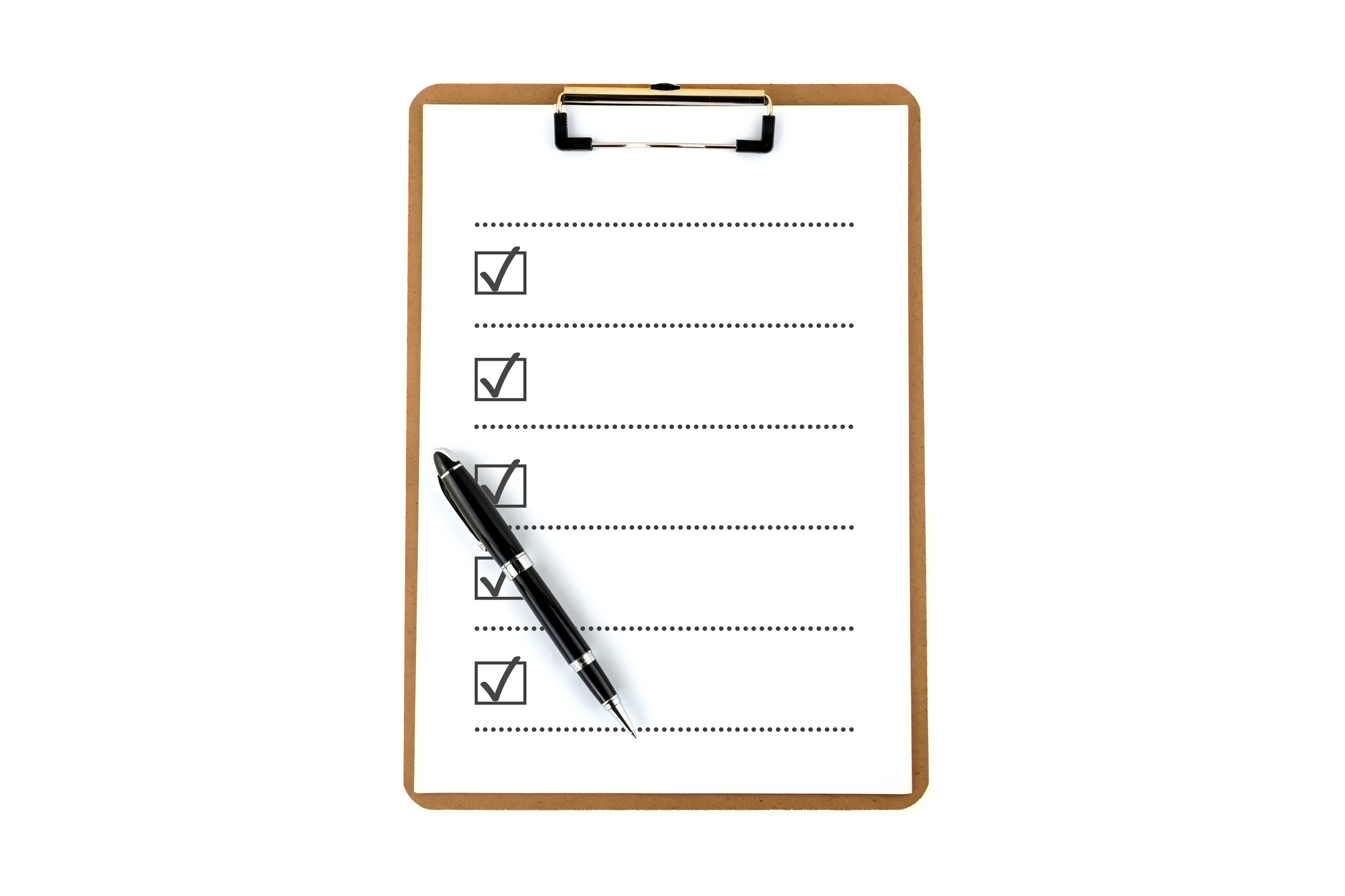 Checklist on Clipboard on White Background