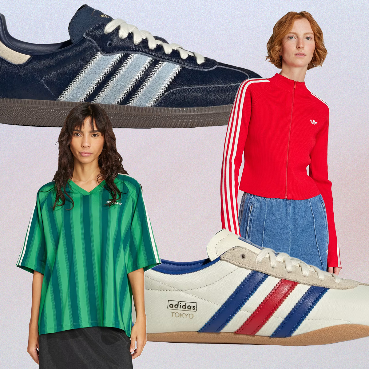 A collage of Adidas products. 