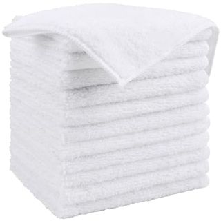 Homexcel White Microfiber Cleaning Cloth, 12 Pack Premium Microfiber Towels for Cars, Lint Free, Scratch-Free, Highly Absorbent, Reusable Cleaning Rags for Car, Household, Kitchen, 11.5